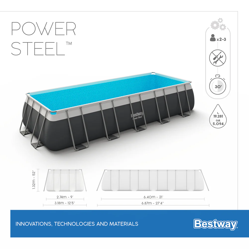 בריכה ביתית מלבנית 640*274*132 ס"מ - יבואן רשמי Bestway דגם 5612B - Image 6