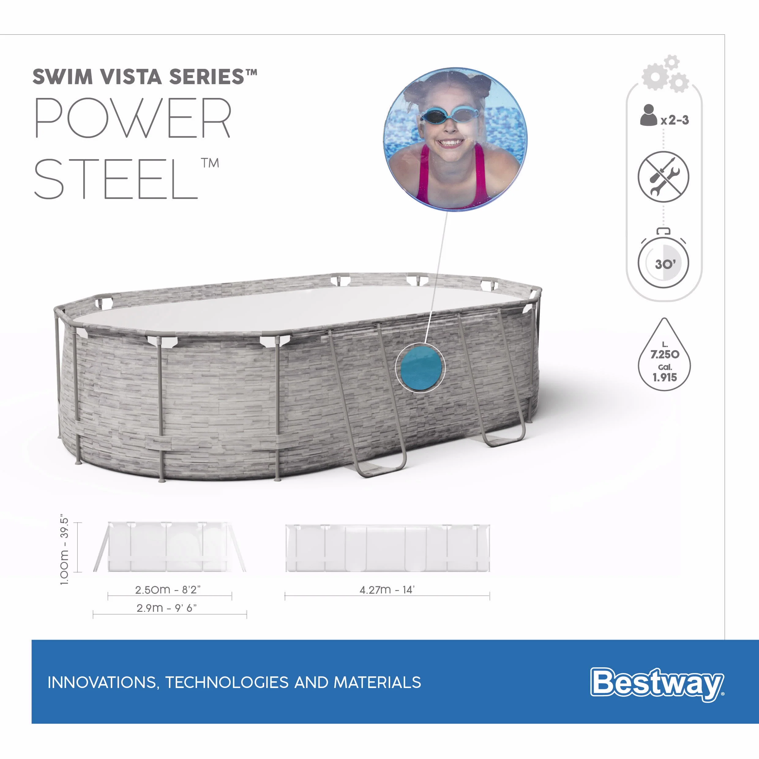 בריכה ביתית אובלית 427*250*100 ס"מ - יבואן רשמי Bestway דגם 56714 - Image 5