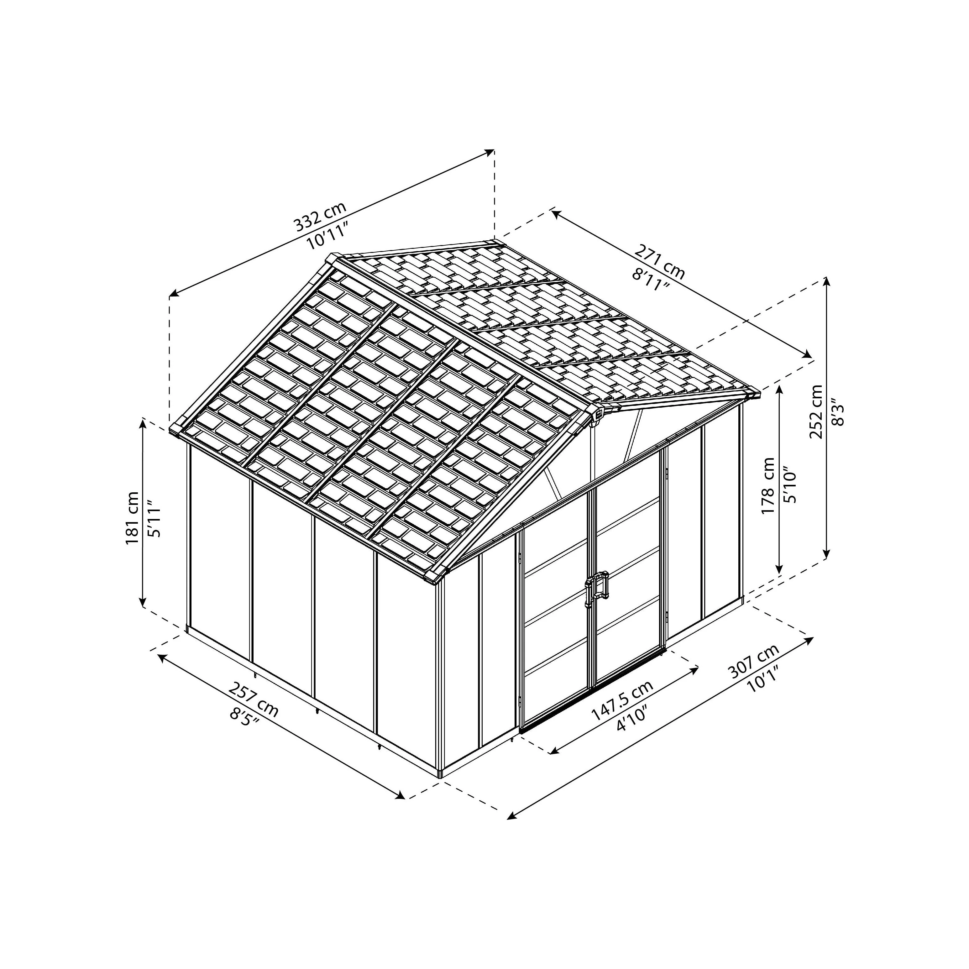 מחסן גינה Yukon אפור כהה 3.3X2.7 מבית פלרם - Canopia - Image 3