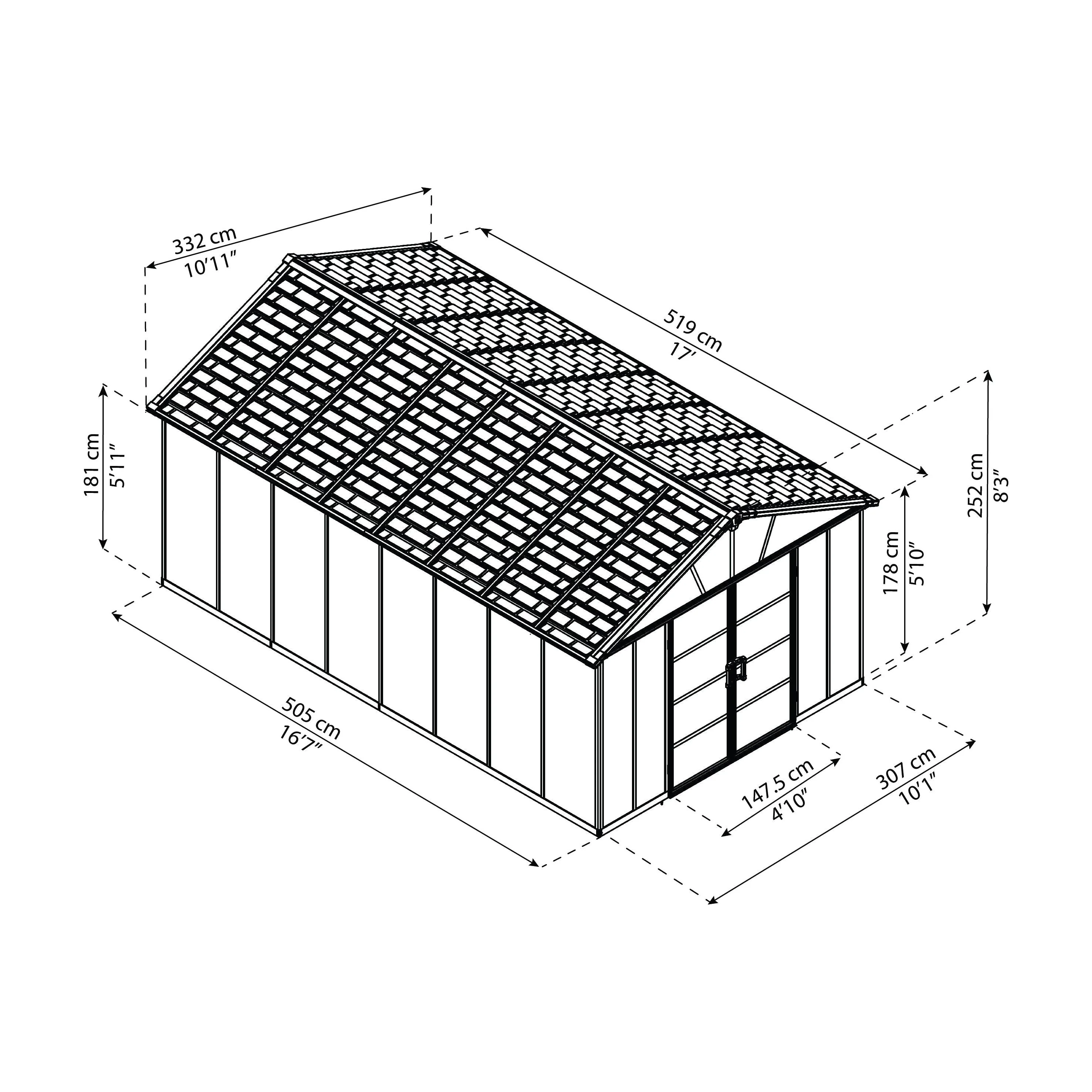 מחסן גינה Yukon אפור כהה כולל רצפה 3.3X5.2 מבית פלרם - Canopia - Image 3