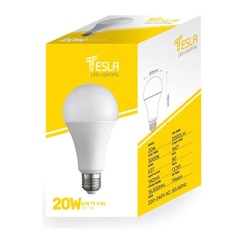 TESLA E27 20W 3Kנורת ליבון לד