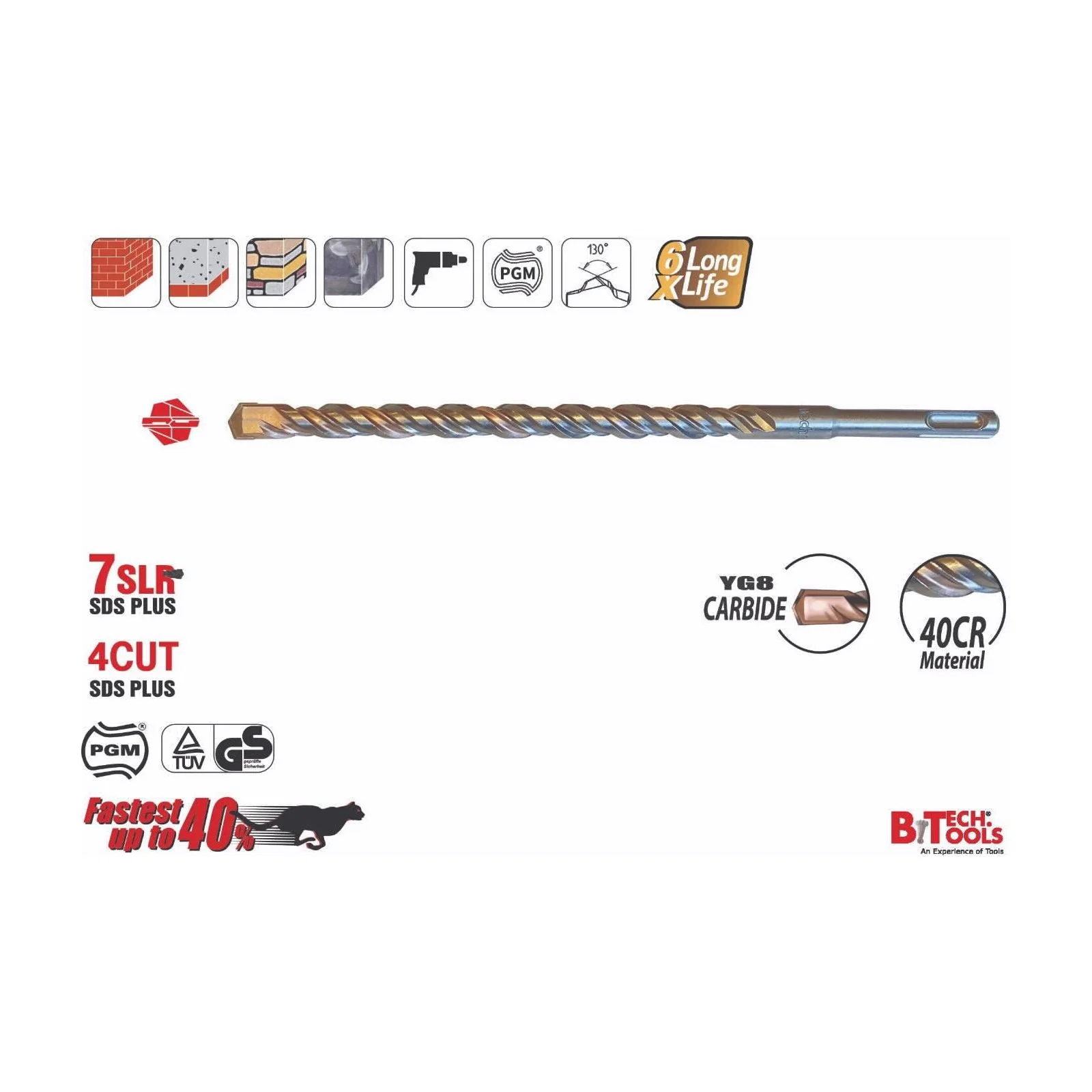 מקדח פטישון SLR 7 SDS P מידה B.TECH 11X260 PGM
