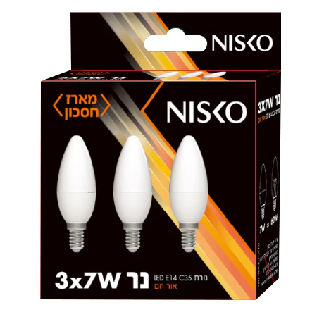 שלישית נורות נר חלבית E14 7W אור חם