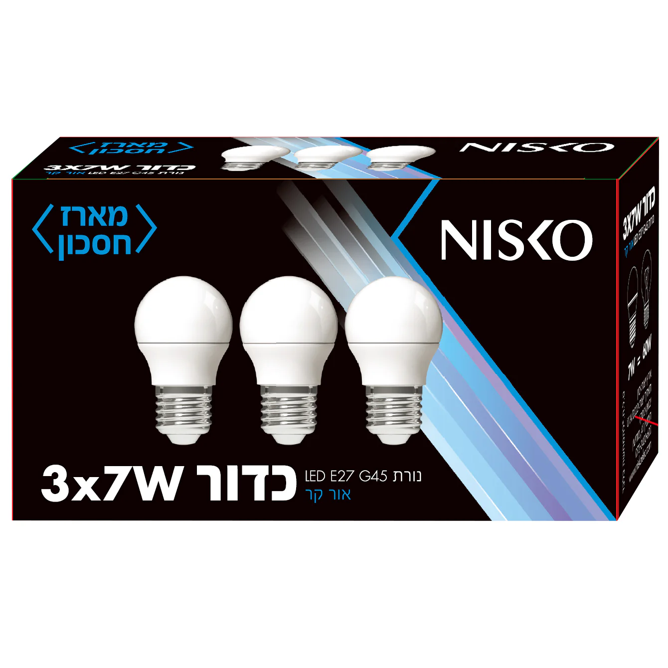 שלישיית נורות נר לבנות E27 7W אור קר