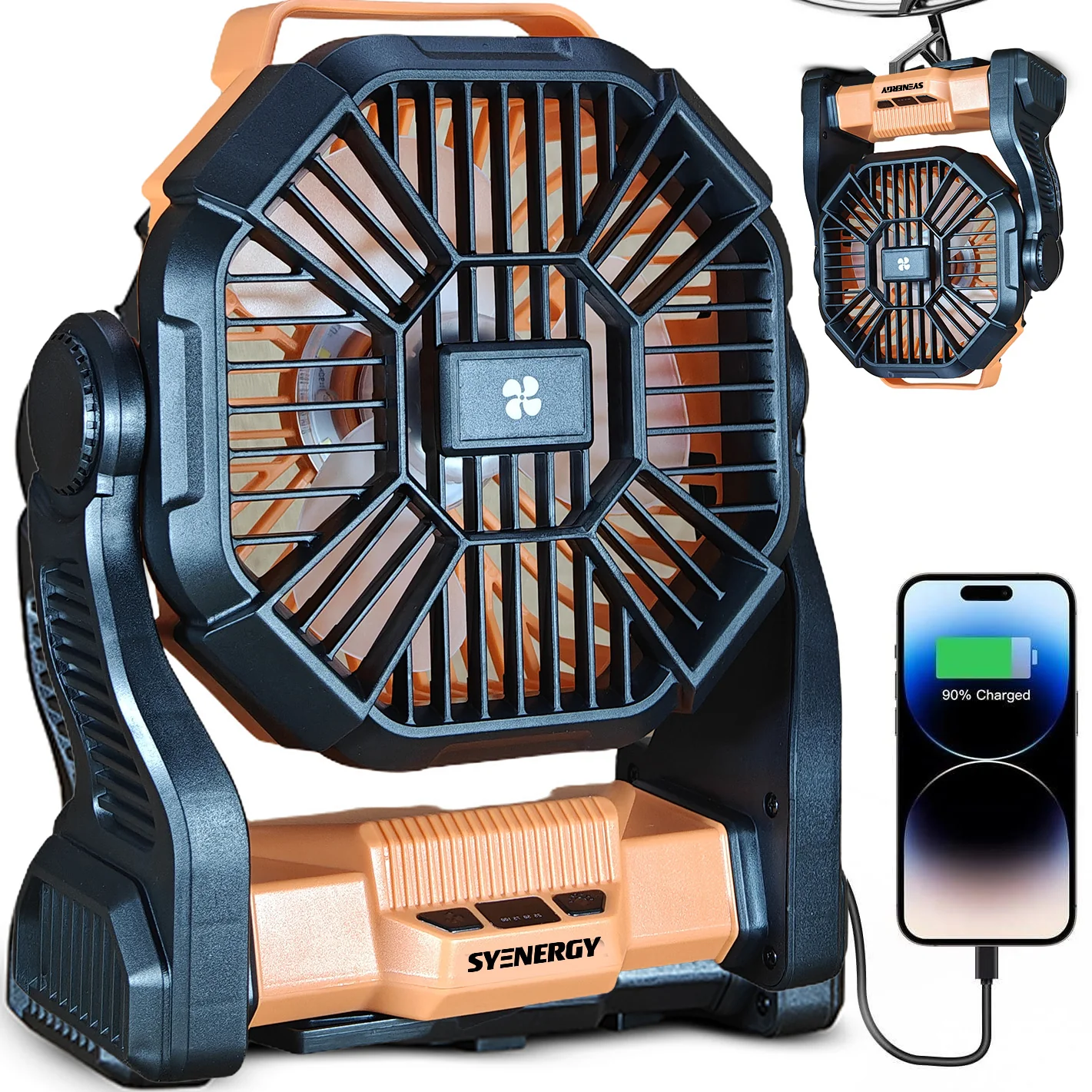 מאוורר קמפינג נייד נטען כתום דגם HC-23 של SYENERGY - Image 4