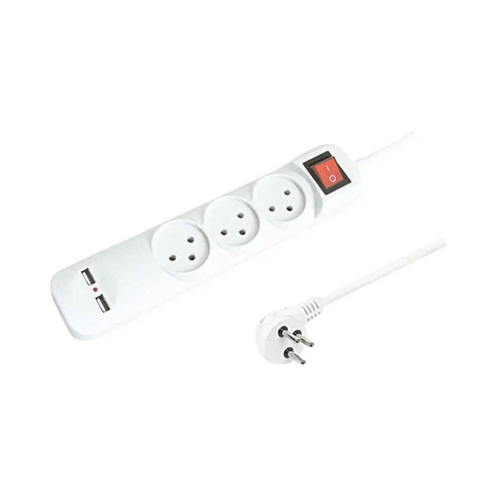 רב שקע 3+מפסק+2X USB3.1A+כבל1מ