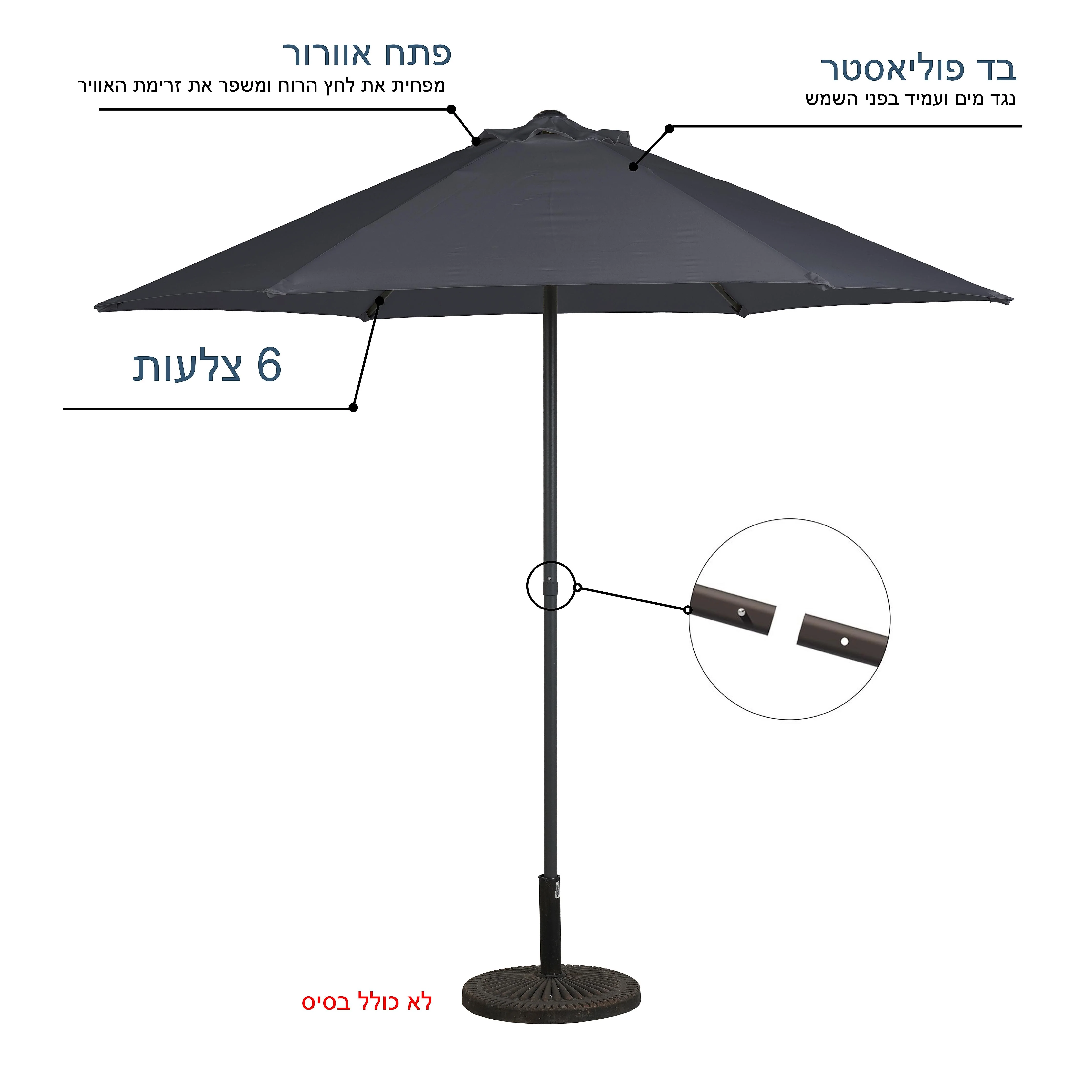 שמשייה 2.5 מטר פוש אפ אפור - Image 3