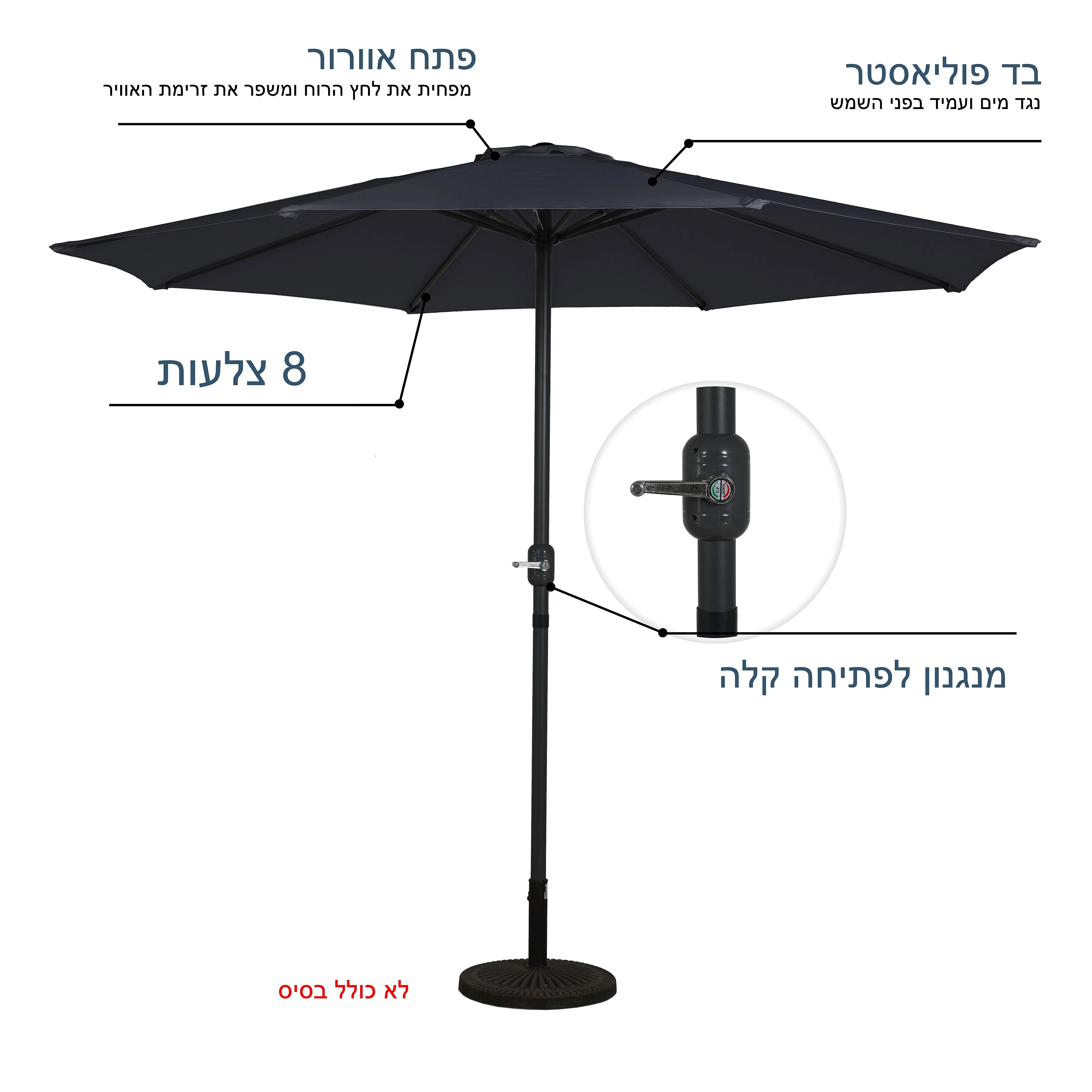 שמשיית אלומיניום 3 מטר מנואלה אפור - Image 3
