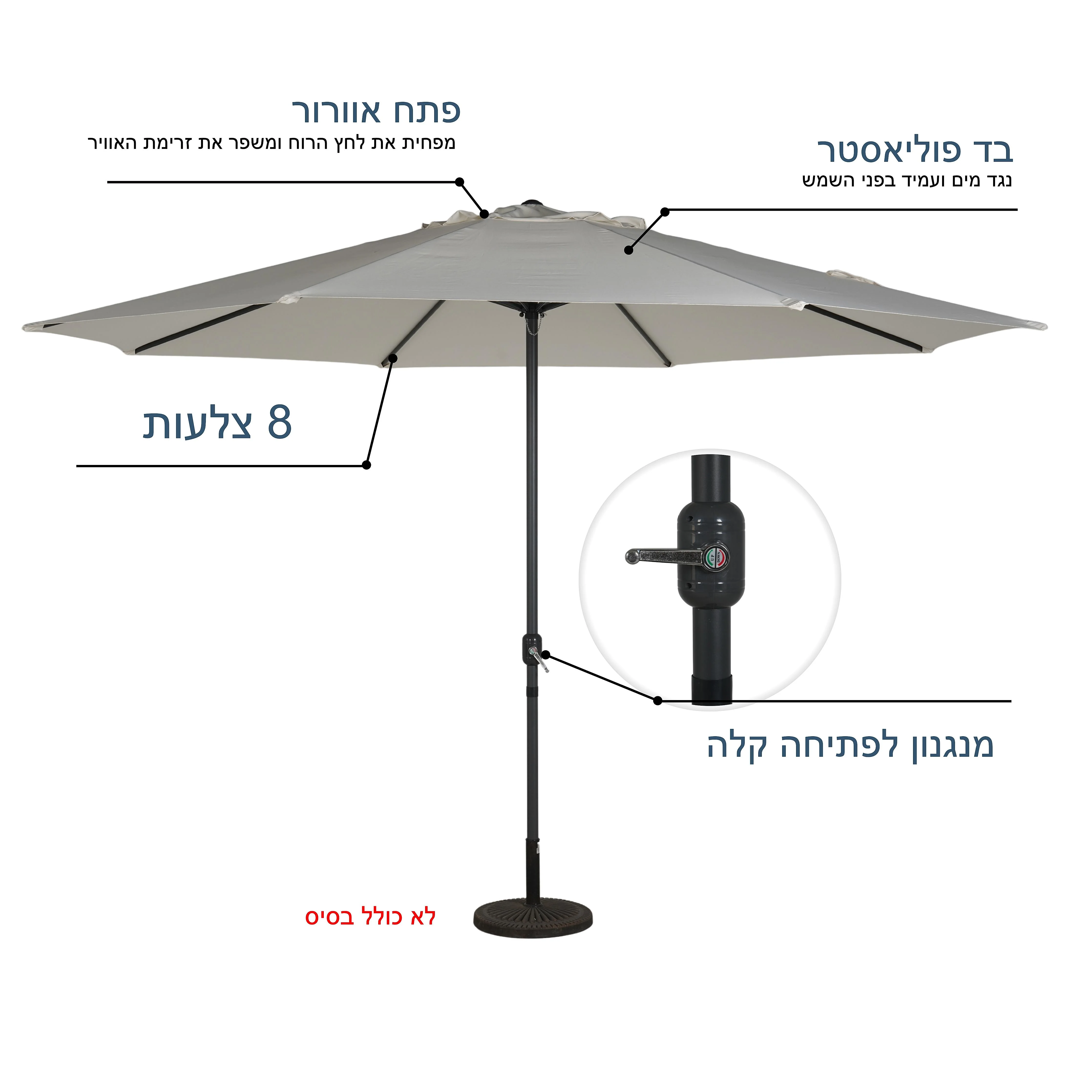 שמשיית אלומיניום 4 מטר מנואלה שמנת - Image 3