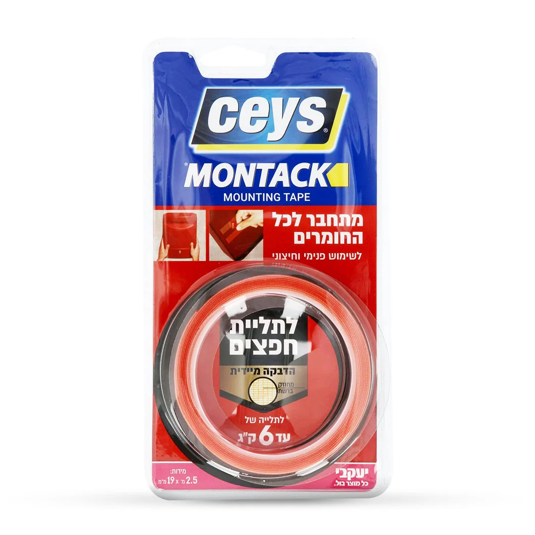 דבק דו צדדי שקוף 19ממ *2.5מ MONTACK