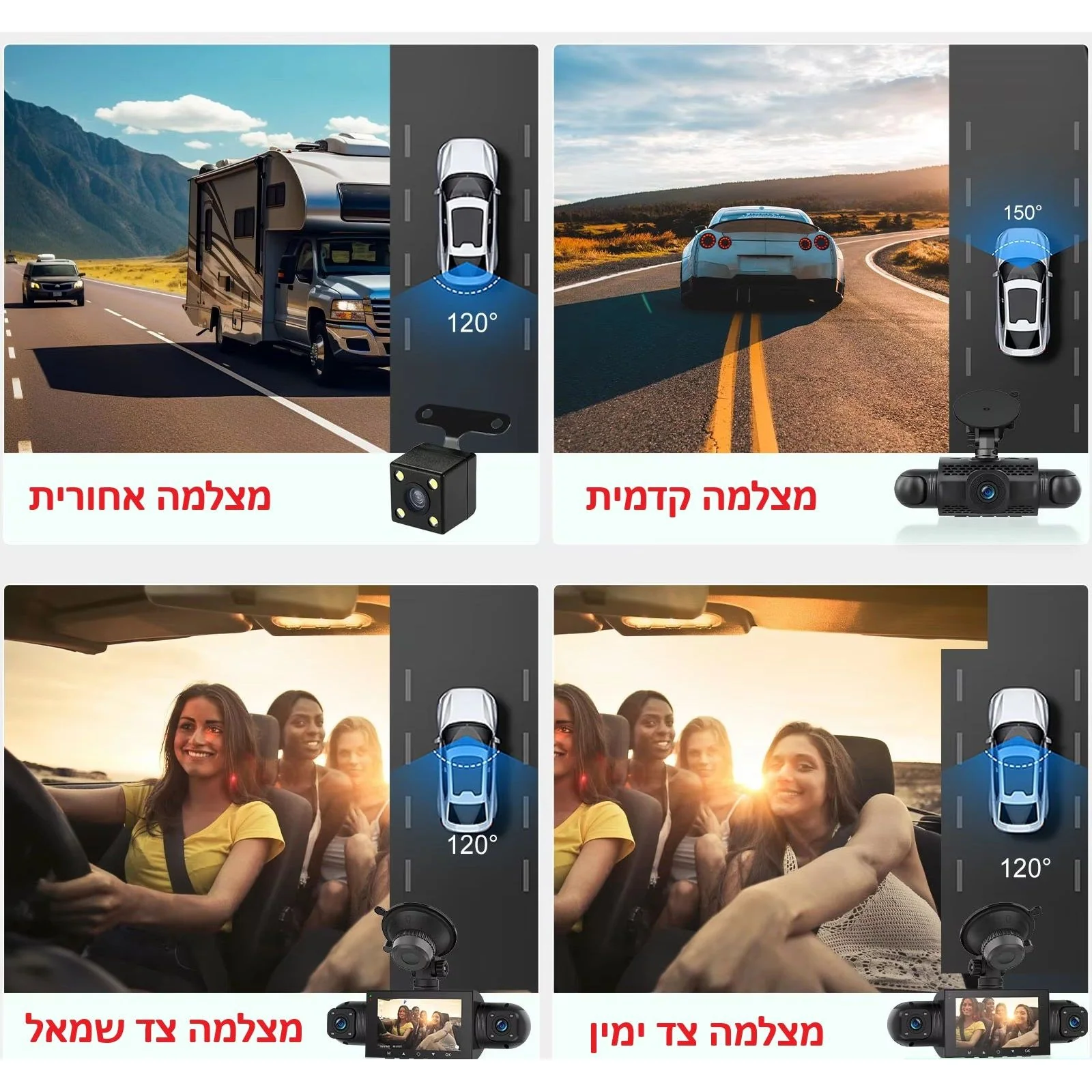 מצלמת דרך חכמה לרכב 360 עם 4 עדשות לכיסוי מלא כולל צילום בחניה והקלטה בתנועה - Image 2