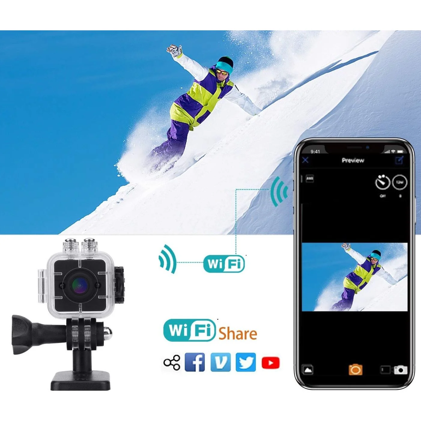 מצלמת אקסטרים 1080P אלחוטית זעירה לפעילויות ספורט ופנאי VisionTek But91 - Image 4