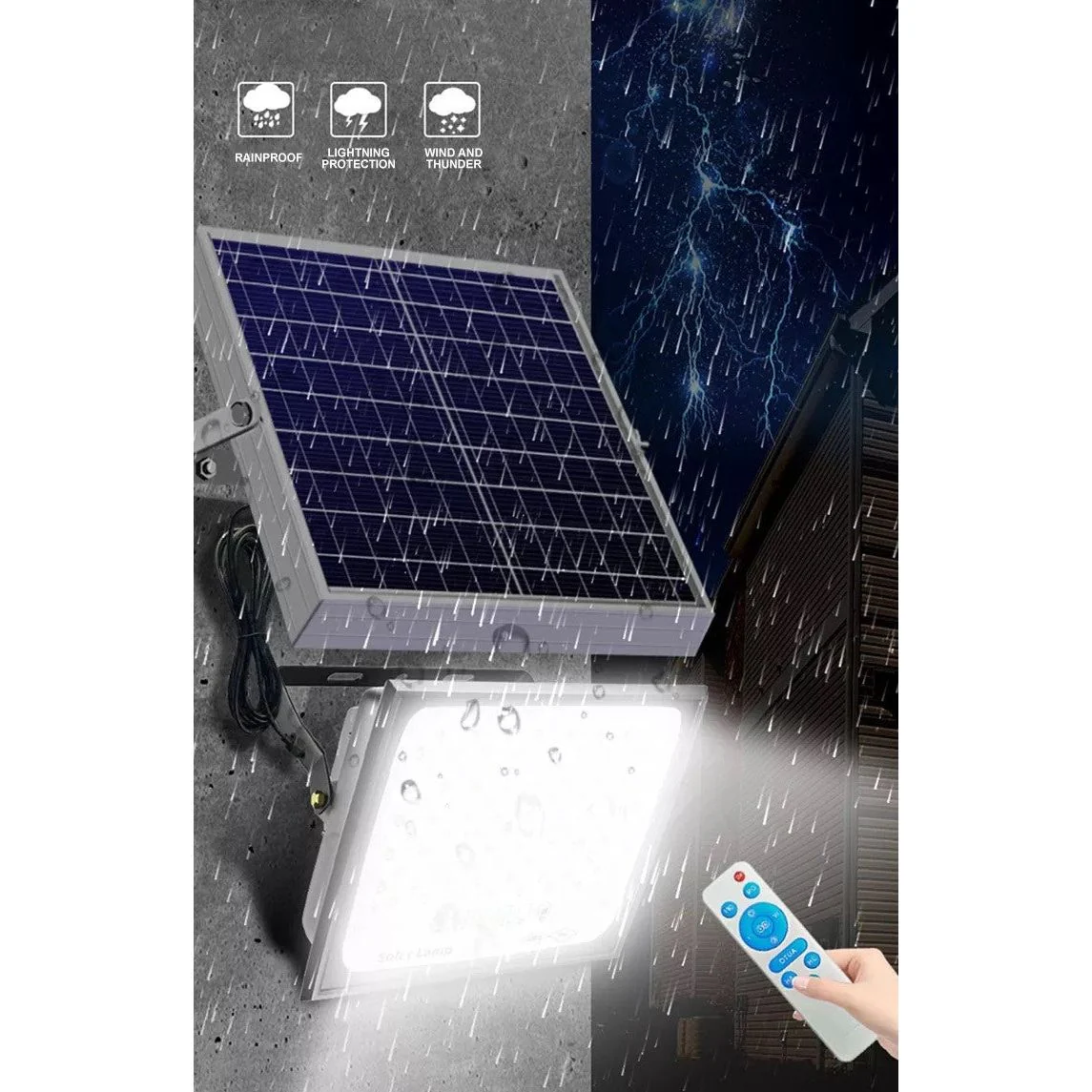 תאורה סולארית נטענת עם שלט רחוק דגם B - 200W - Image 4