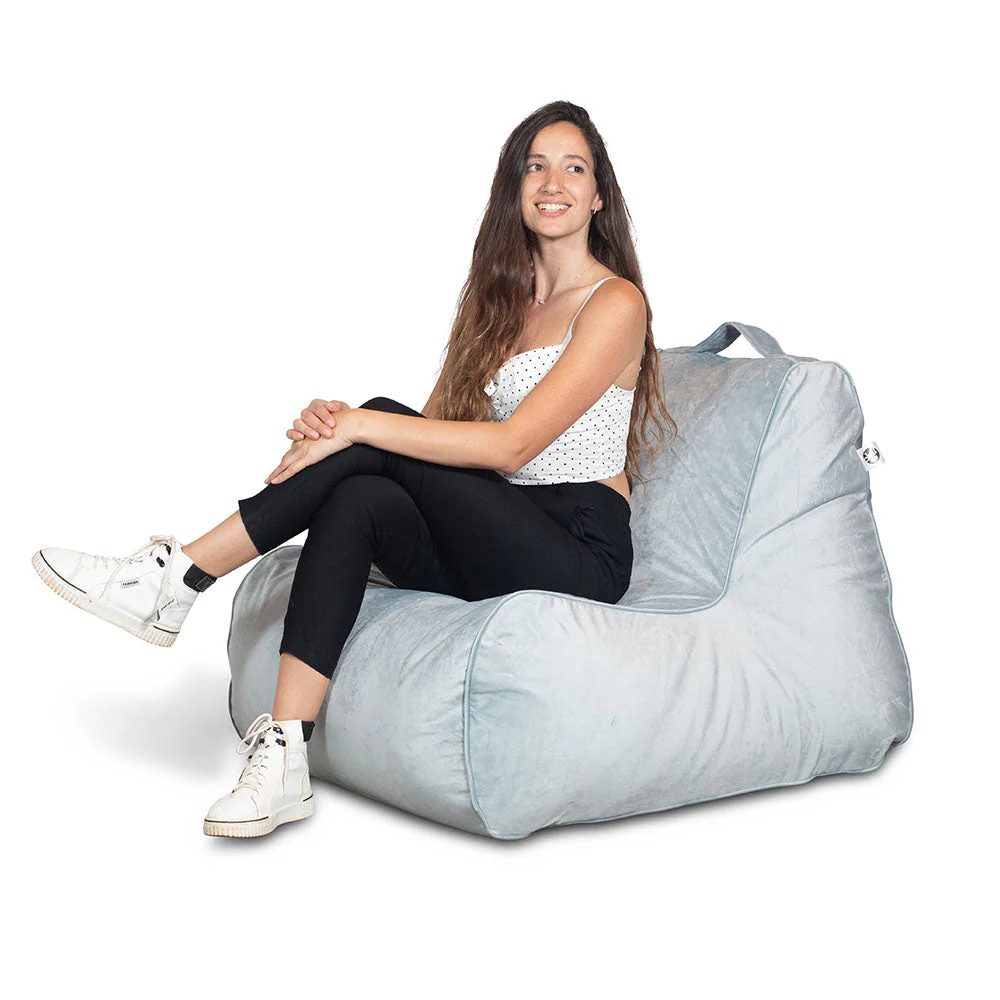 פוף כורסא מבד קטיפה לימה צבע תכלת שמיים - Image 5