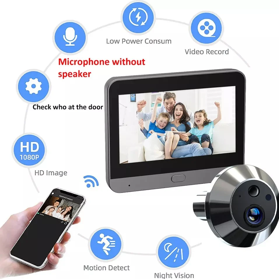 עינית דיגיטלית אלחוטית נסתרת FULL HD עם צג ענק 4.3 אינץ כולל הקלטה בתנועה - Image 5