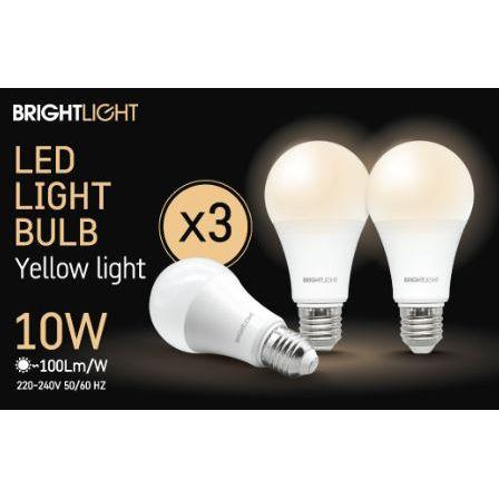 שלישיית נורות לד אור צהוב 10W A60 E27