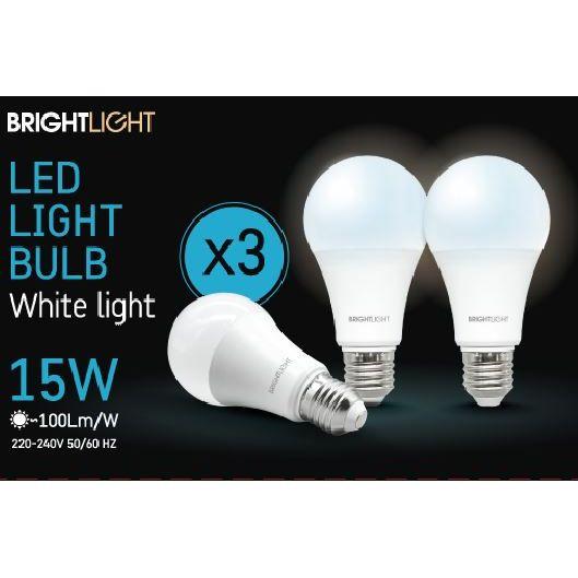 שלישיית נורות לד אור לבן 15W A60 E27