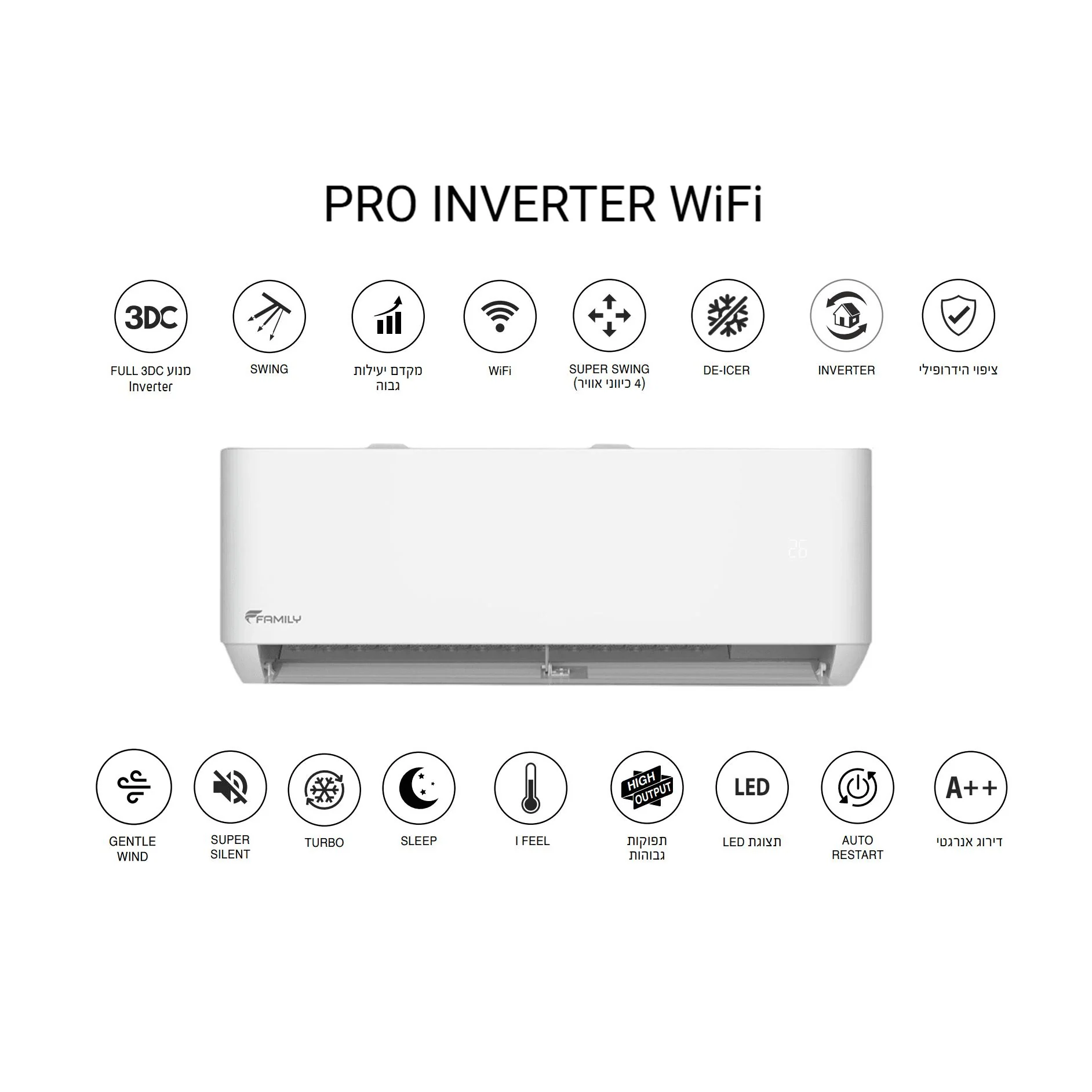 מזגן עילי פמילי Family Pro inverter WiFi 18 כולל קיט התקנה - Image 2