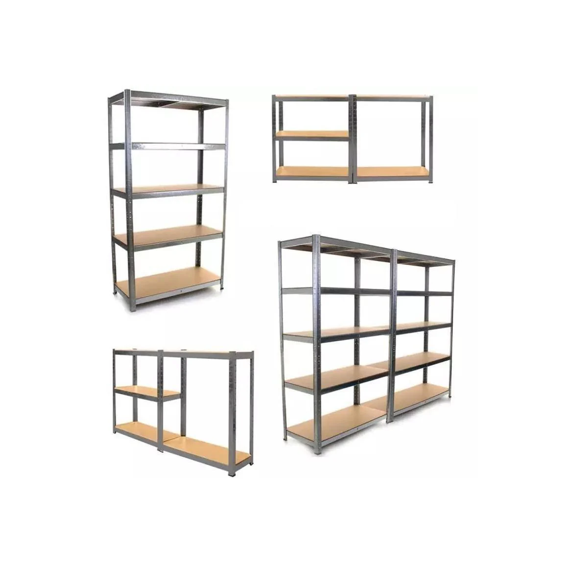 כוננית מדפים מודולרית ממתכת 5 מדפים כסוף - Image 3