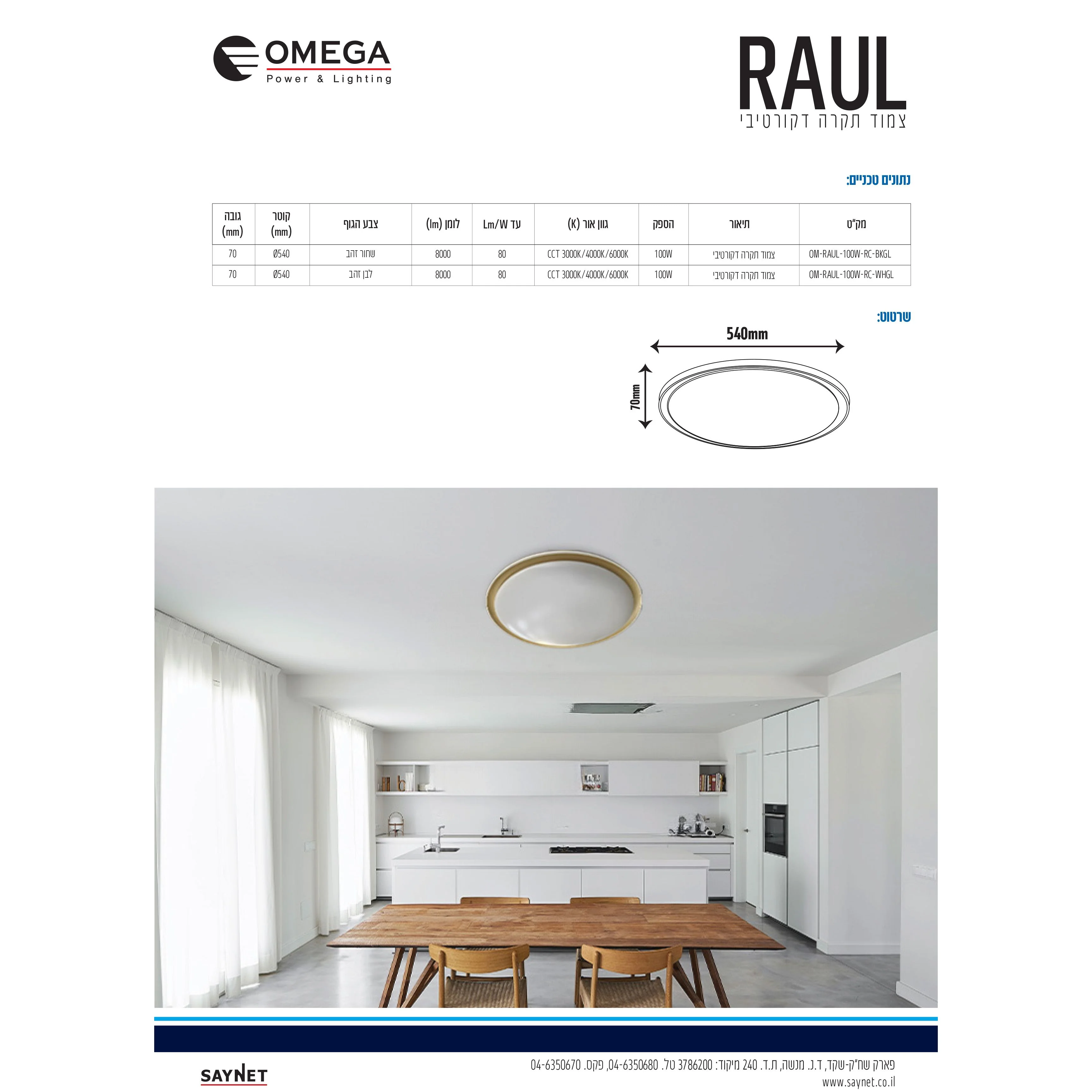 פלפון חכם RAUL קוטר 54 סמ 100W CCT כולל שלט לבן+זהב - Image 3