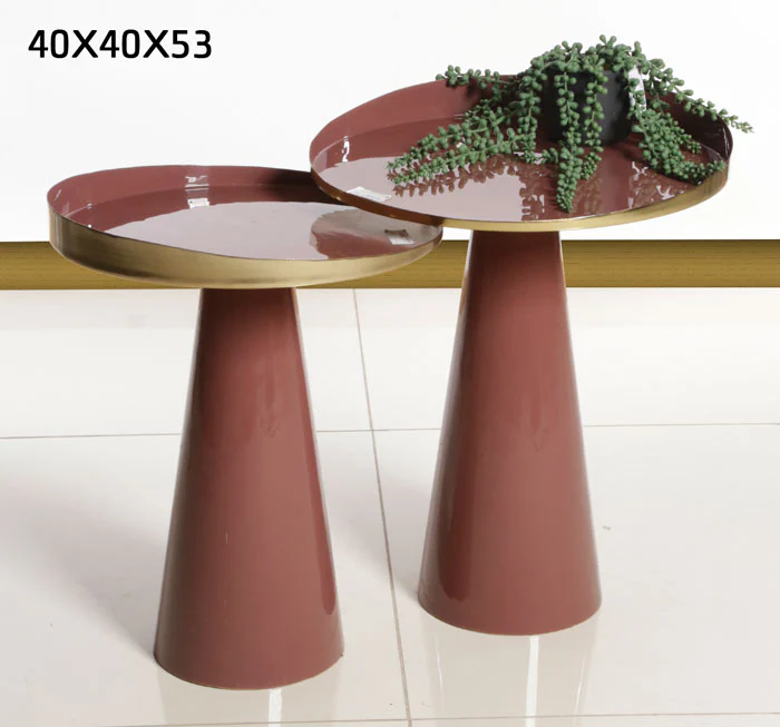 שולחן צד עגול 53 ס"מ CONNOR בורדו עם פס זהב B-DECOR - Image 2