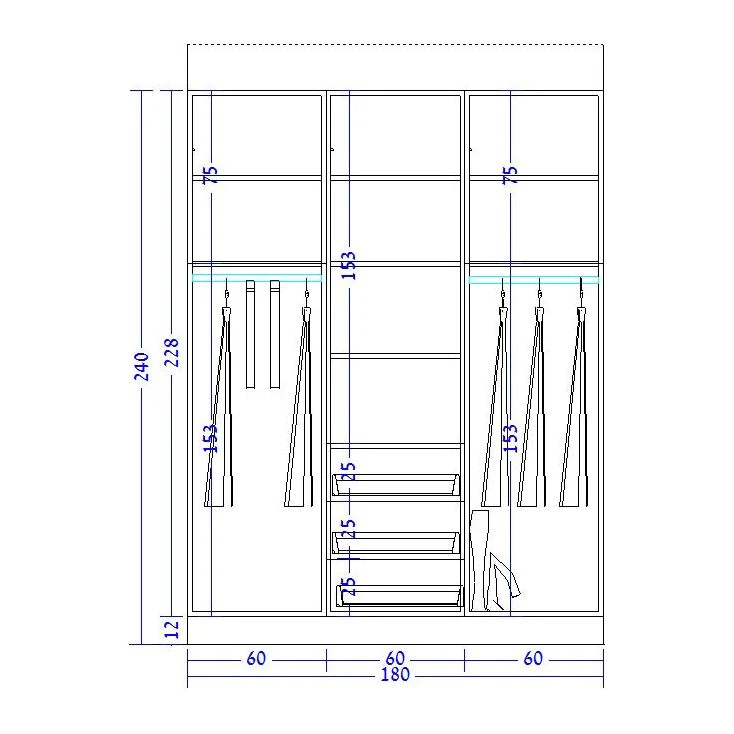 ארון בגדים אייל 1.80 מטר+ 3 מגירות לבן - Image 4