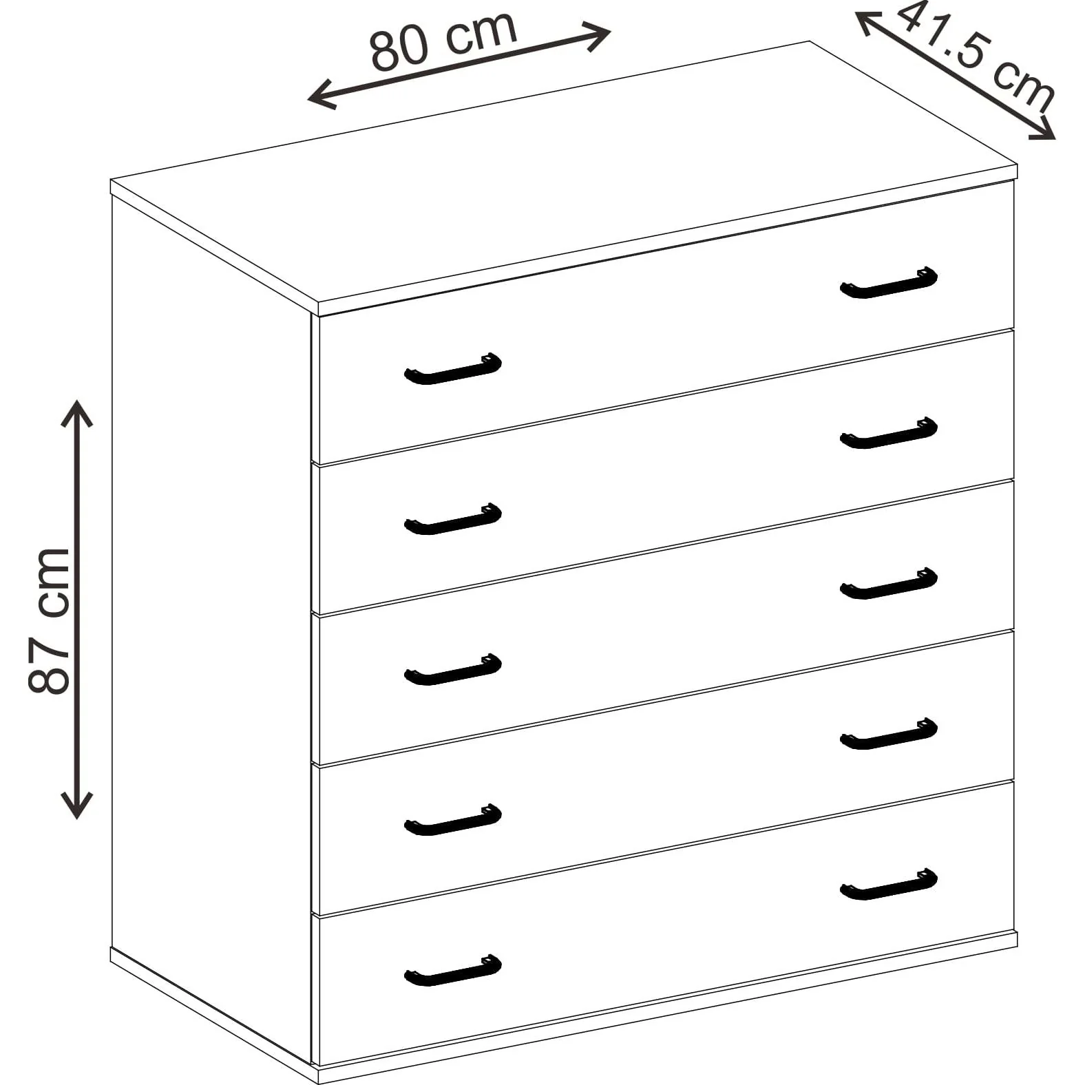 שידה 5 מגירות 80 ס"מ צבע עץ - Image 3