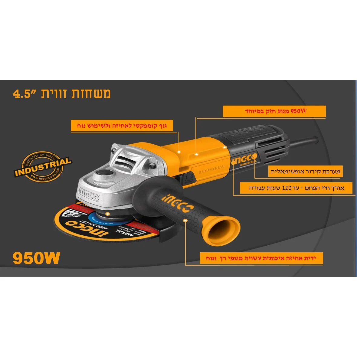 משחזת 950W זווית 4.5 - Image 3