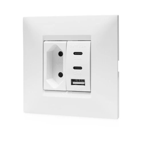 מארז טריפל USB עם שקע דו פיני לקופסא 55, מתאם ומסגרת BE לבנה ניסקו סוויץ' - Image 2