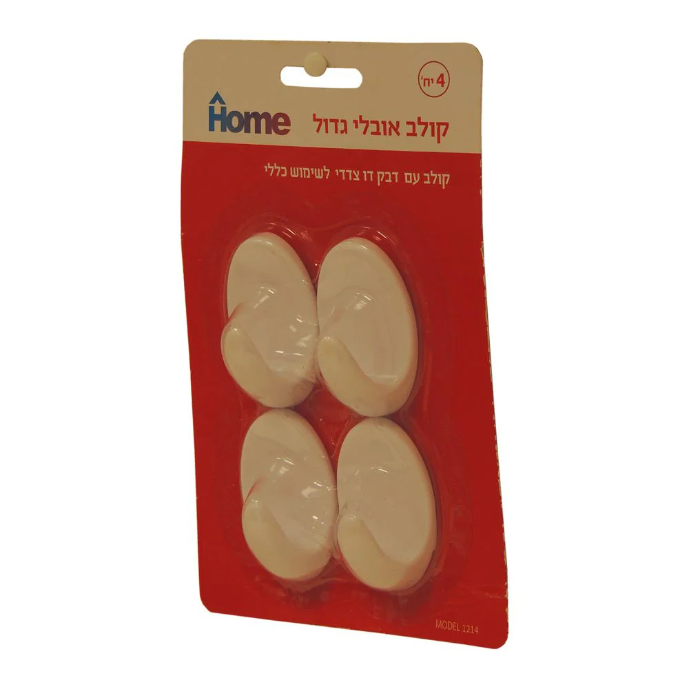 קולב הדבקה 4 י"ח אובלי לבן