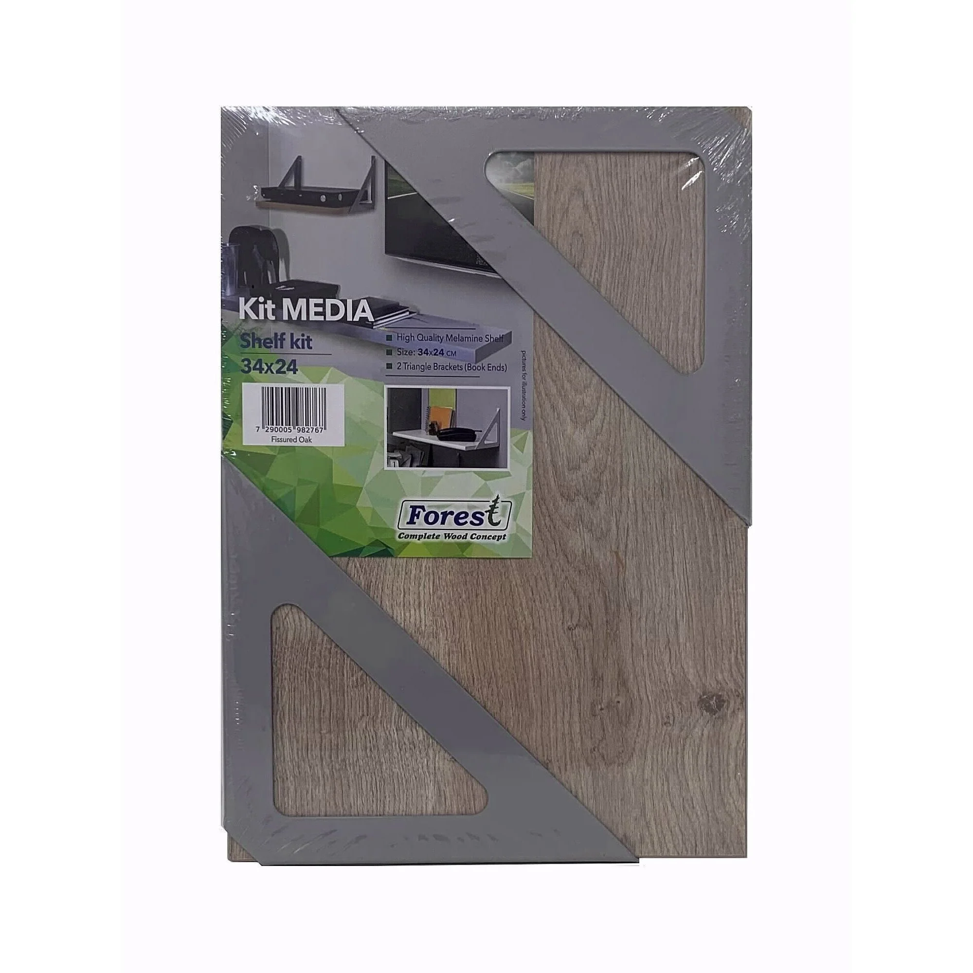קיט מדף MEDIA 34X24 גוון אלון + 2 תומכים רב שימושיים